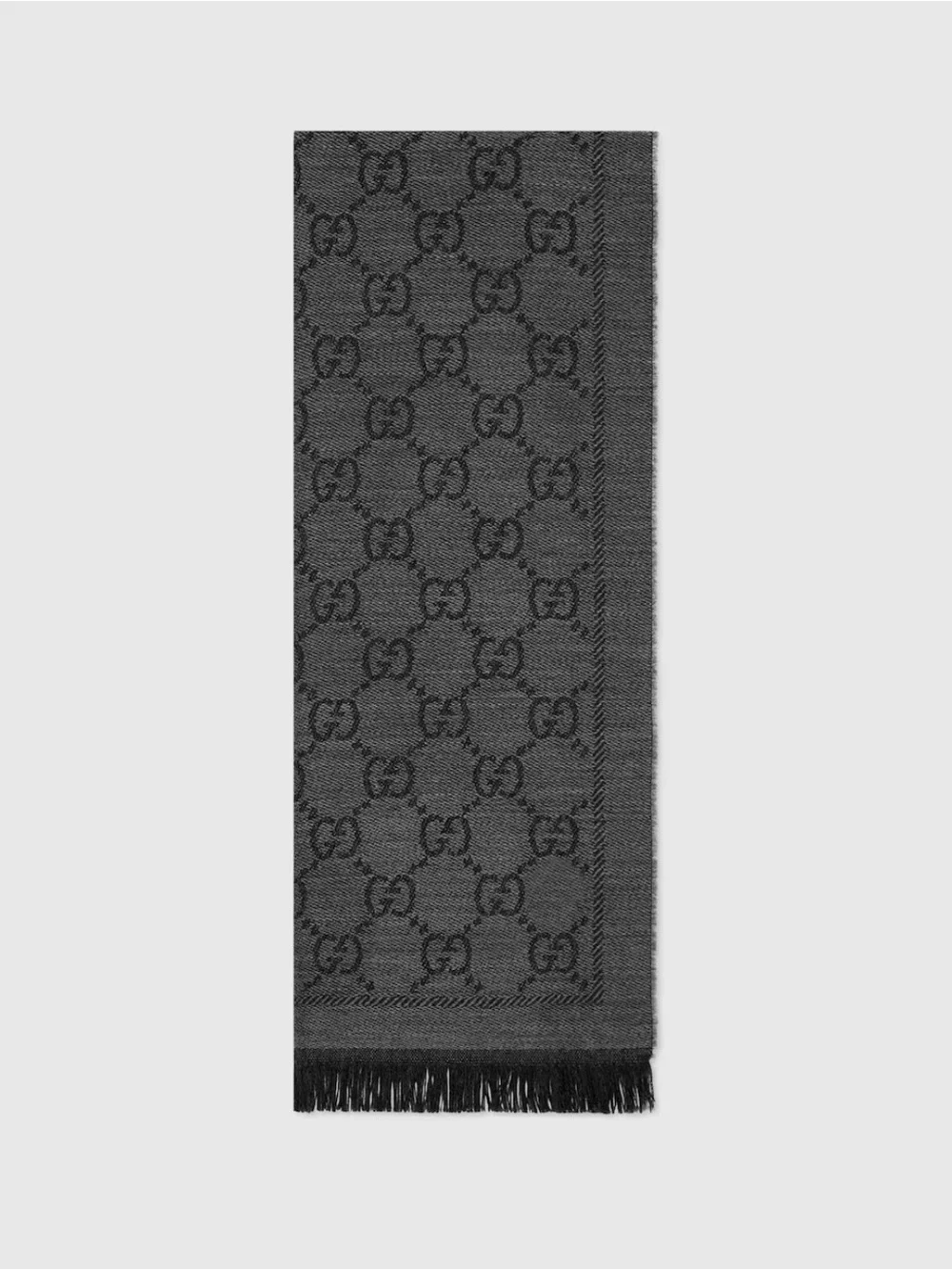 NEW Gucci ‘Sten’ GG Logo Wool Scarf - Charcoal Grey & Light Gray Contrast